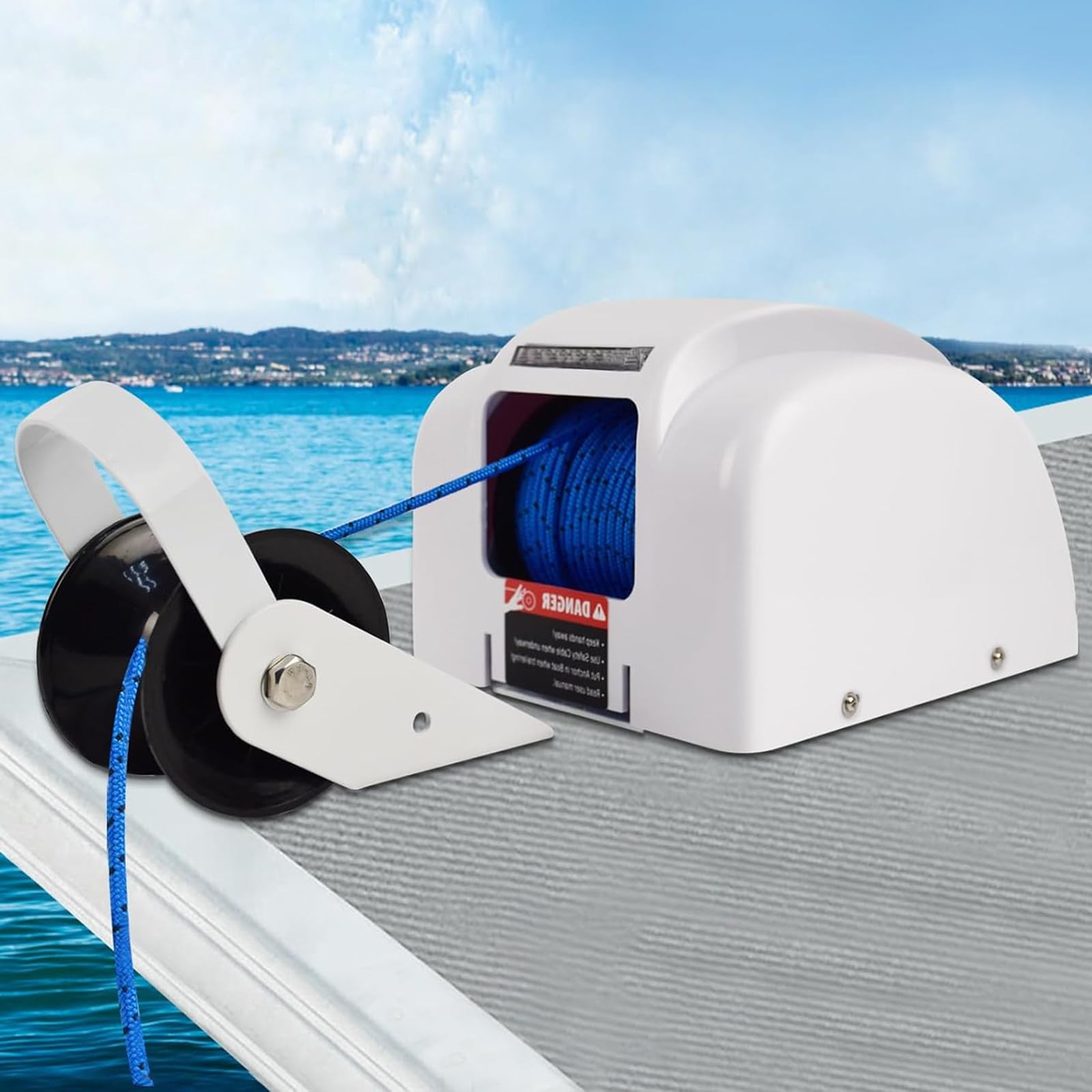 Argano elettrico per barca, 12 V, verricello automatico con telecomando, potenza di trazione 318 kg, corda da 31 m, per yacht e pontoni