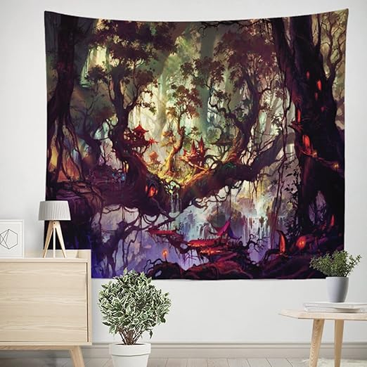 Amazon Co Jp タペストリー Dgm 多機能壁掛け 背景布 童話世界 B150 100 夢の森 光 灯火 壁飾り インテリア おしゃれ 布 ポスター 簡単撮影用 カーテン 目隠し 寮の飾り 壁飾り寝室 部屋の壁飾り布 気分転換 新居祝い 熱帯雨林の風景タペストリー夢の国で家の装飾のため