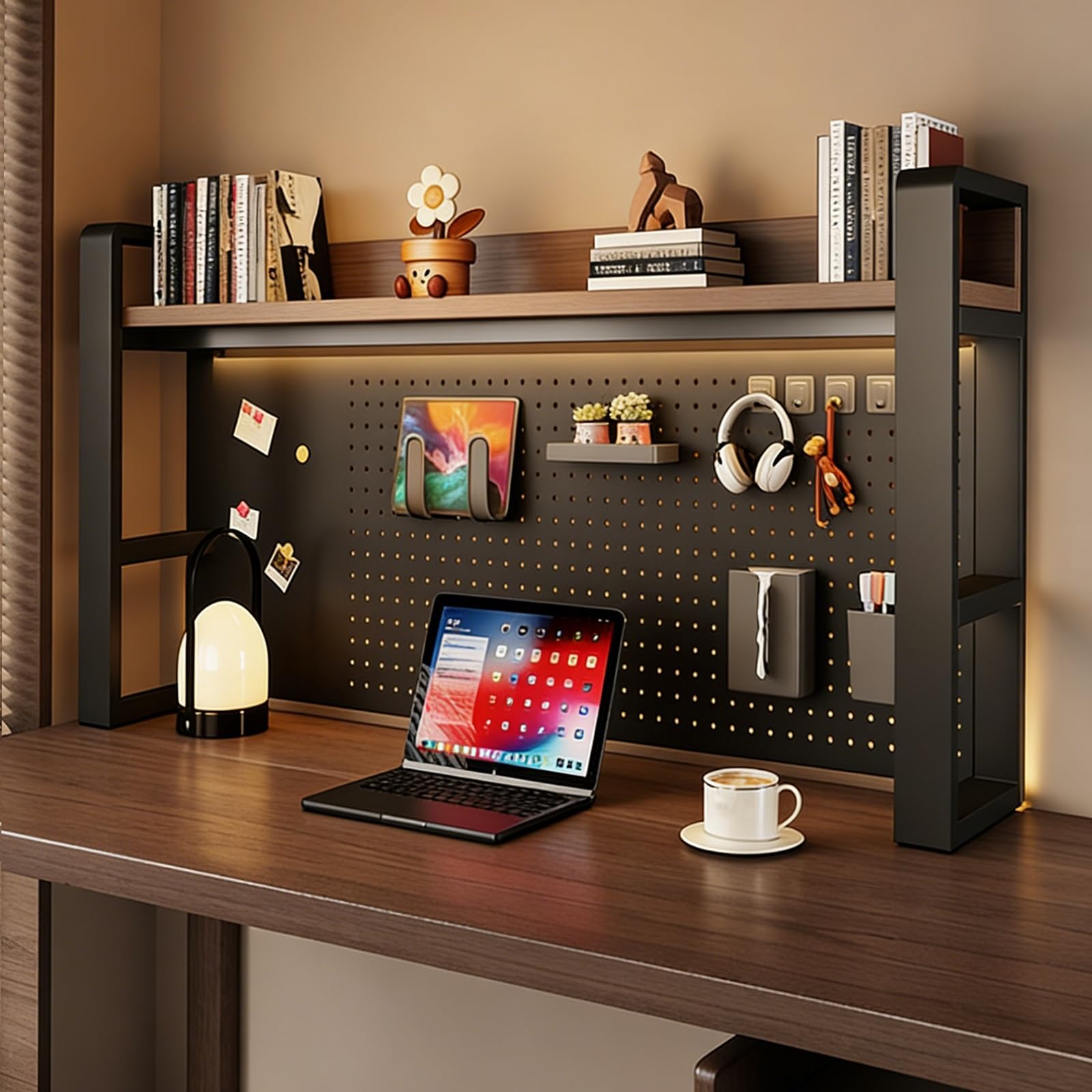 Czarne biurko nizer z tablicą Pegboard Cuter Desk Boohelf półka na biurko do domowego biura i akademika Lar Capaci (75 x 66 cm / 29,5 x 26 cali)
