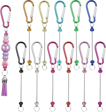 Beadable Keychain Colorful Heart/Triangle Shaped Blank Bar with Snap Hook for DIY Craft Making Kit