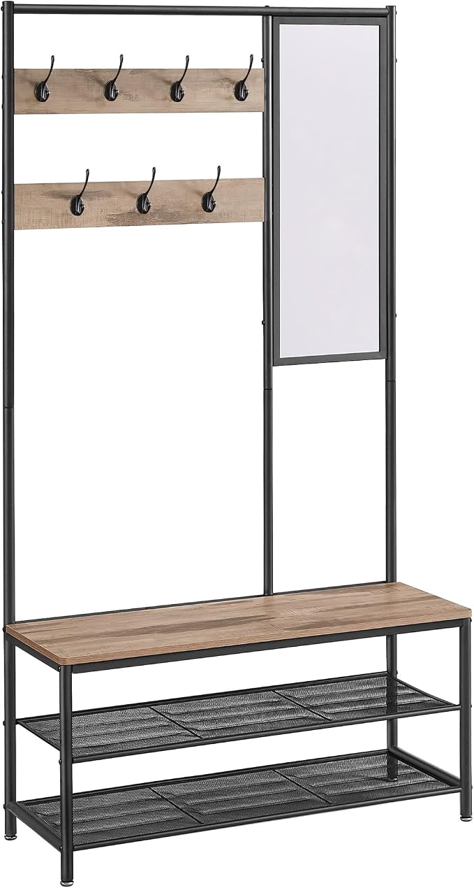 Kertnic Garderobe Freistehend Mit 16 Haken – Metallgestell Mit Marmorsockel, Schwarz, Für Flur & Eingang