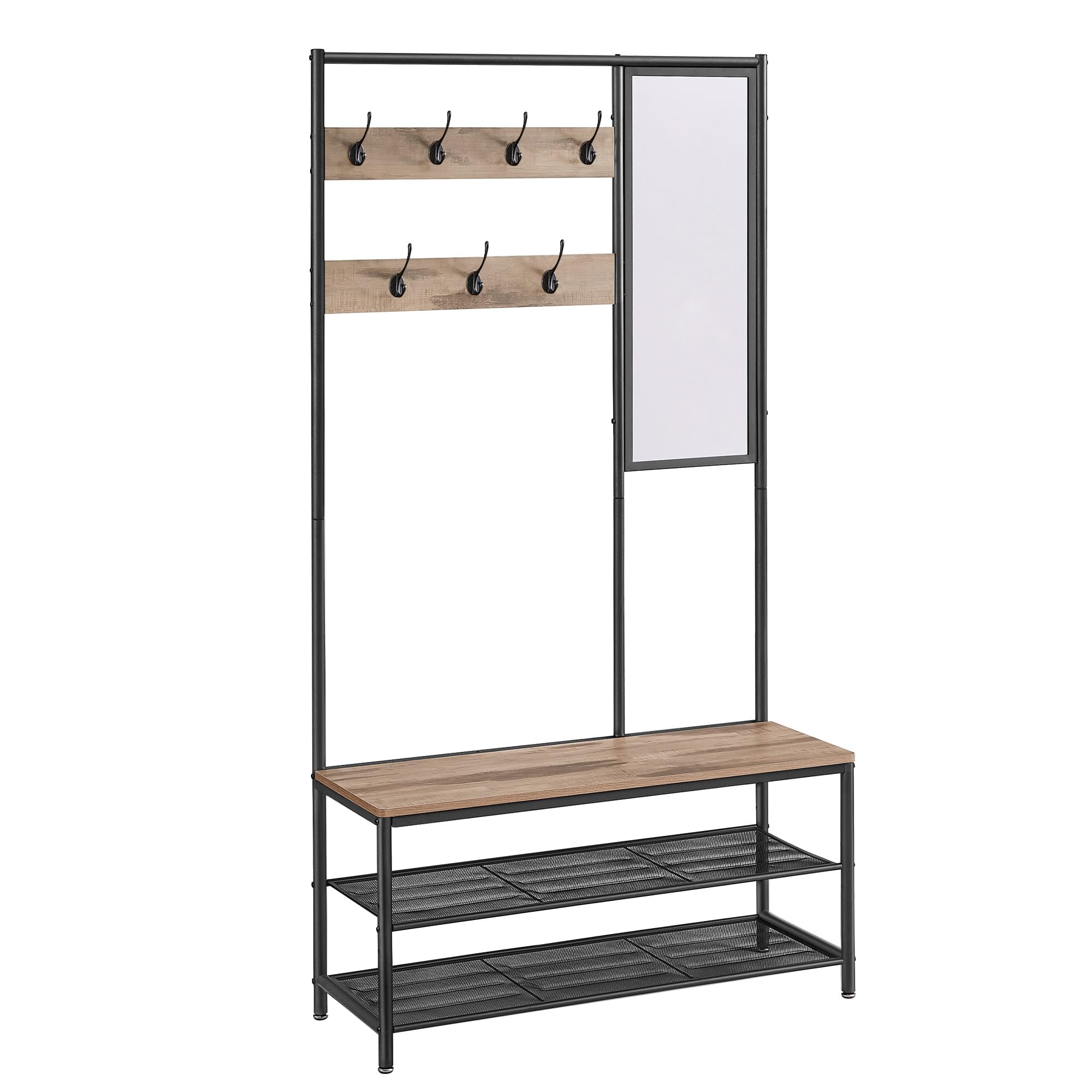 Coat Rack with Shoe Storage, Camel Brown and Ink Black