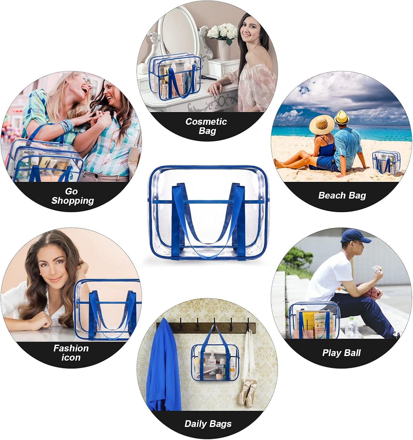 Large Thick PVC Zippered Toiletry Bag - Clear Tote Bags Cosmetic Bag for Daily Work, Travel, Sport