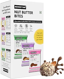 MONKEY BAR Nut Butter Bites - Assorted - 55% Dark Chocolate Truffle filled with Nut Butter - Pack of 12 - No Added Sugar - Best Chocolate Gift Box for Clean Snack