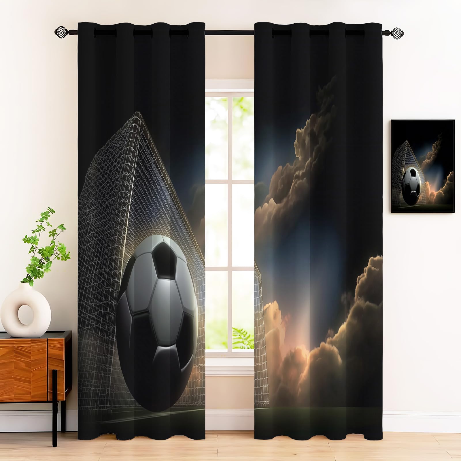 Dark Sky Graphics Verdunkelungsvorhänge Blickdichte Vorhänge Mit Ösen Sport Fußball Thermo Vorhang Schlafzimmer Gardinen Wohnzimmer,H215 X B110 cm,Dunkelblau, 2Er Set