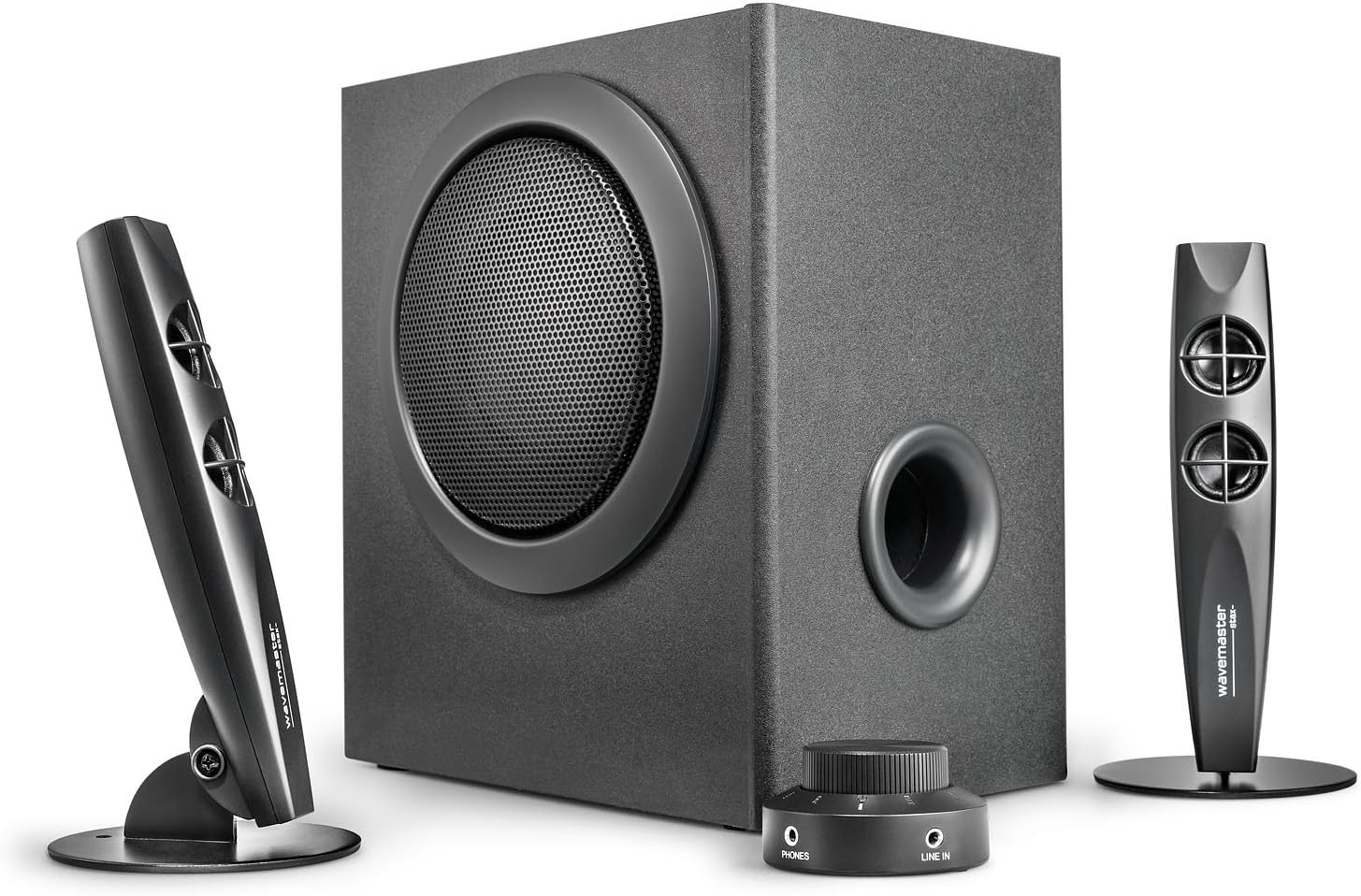 wavemaster STAX - 2.1 Stereo Speaker System/Set (46 Watt) for TV, gaming, smartphone, PC, tablet / UK version (66208)