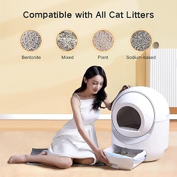 Self Cleaning Cat Litter Box, Automatic Cat Litter Box with APP Control Odor Removal Safety Protection for Multiple Cats, White (AUTOCLEAN-1)