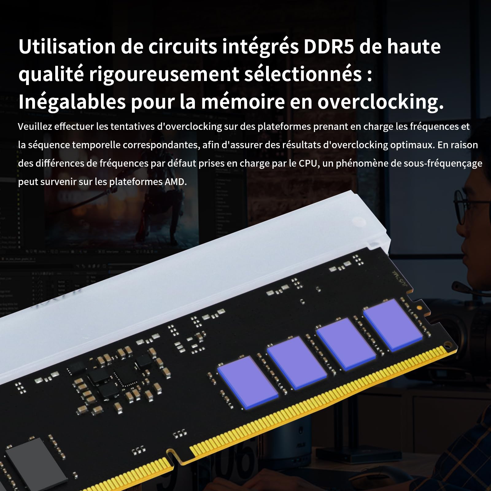 JAZER DDR5 RGB 32Go (16Go x 2) 6000MHz CL28 - Compatible avec XMP 3.0 et Expo - Mémoire de Travail pour Ordinateur de Jeux PC CL28-35-35-76/1,4V(Blanc)