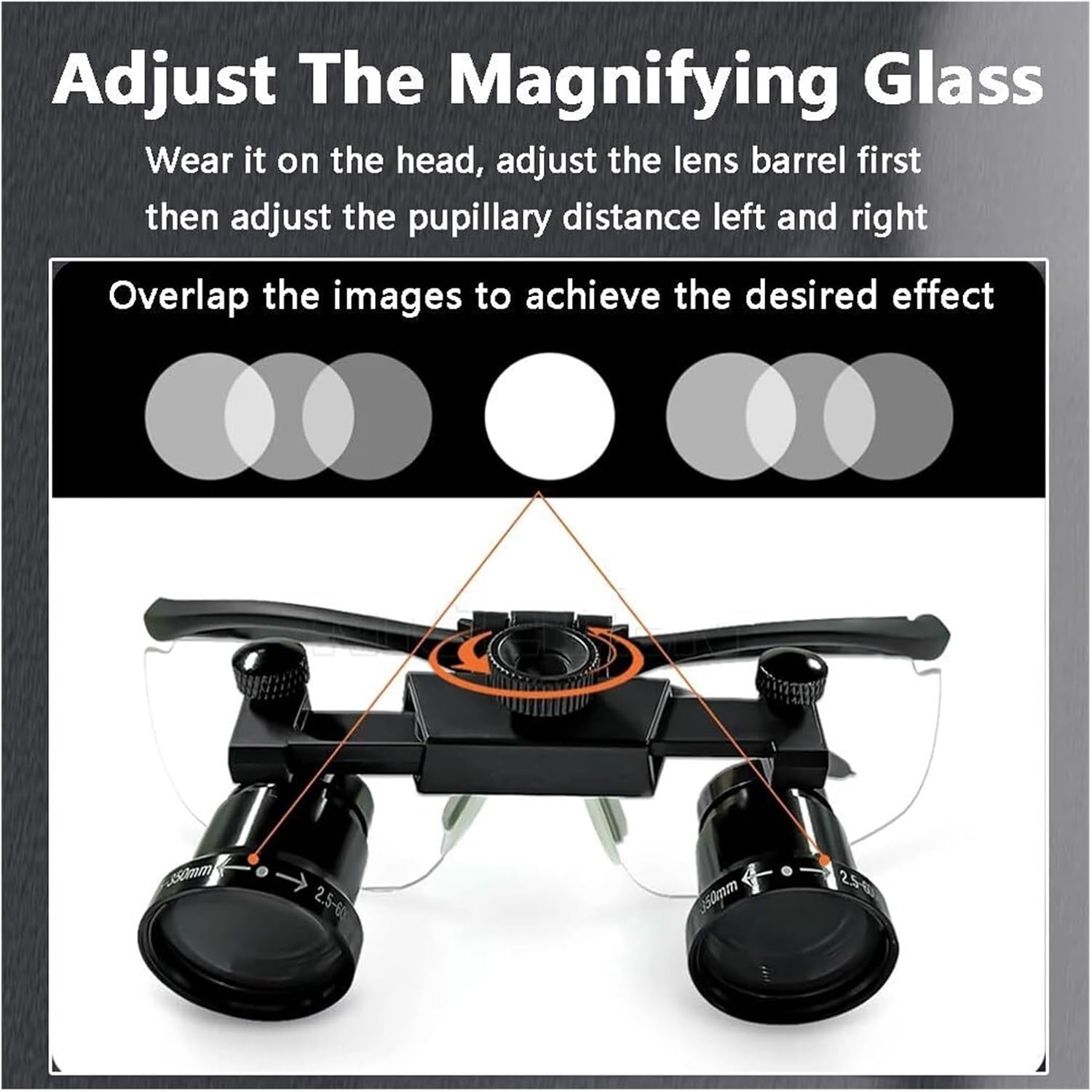 Head-Mounted Dental Loupes with 5W LED Headlight - Adjustable 2.5X-3.5X Magnifier, Rechargeable Ergonomic Design for Dentists & Hygienists