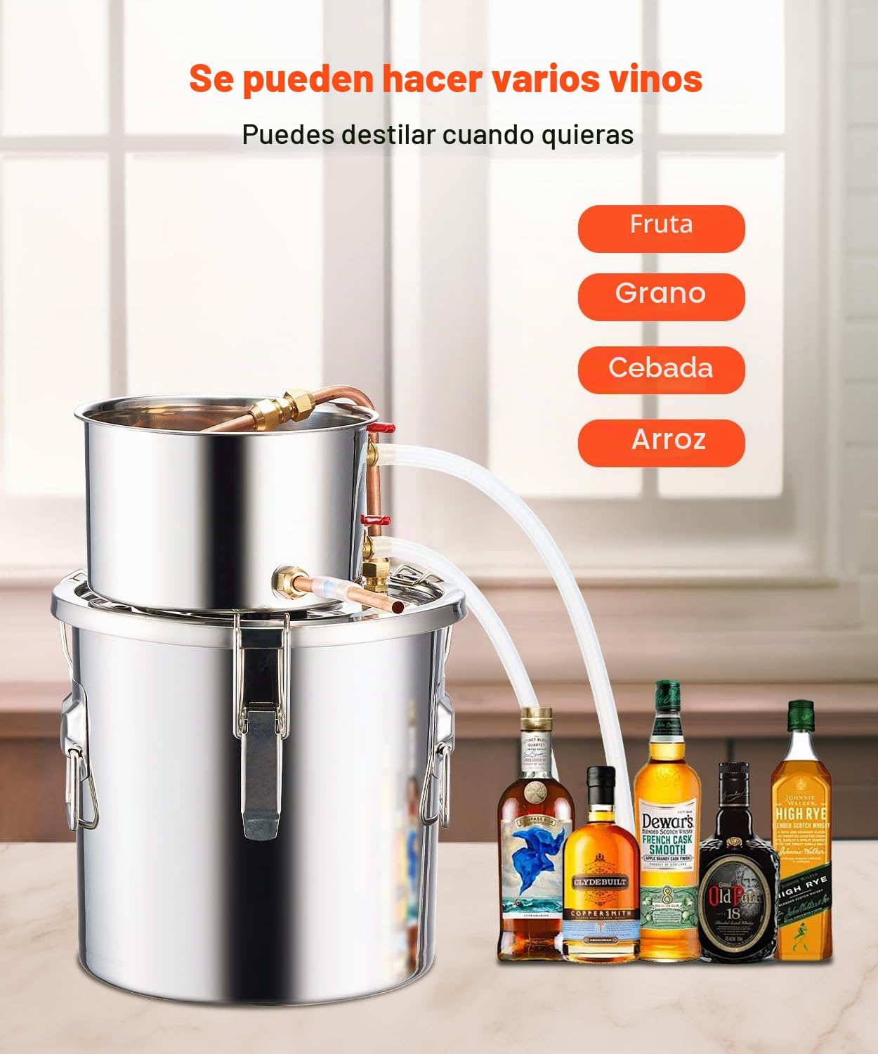 VEVOR Destilador de Alcohol Acero Inoxidable 11,4 L Bobina de Cobre Kit Fermentación Cerveza Casera