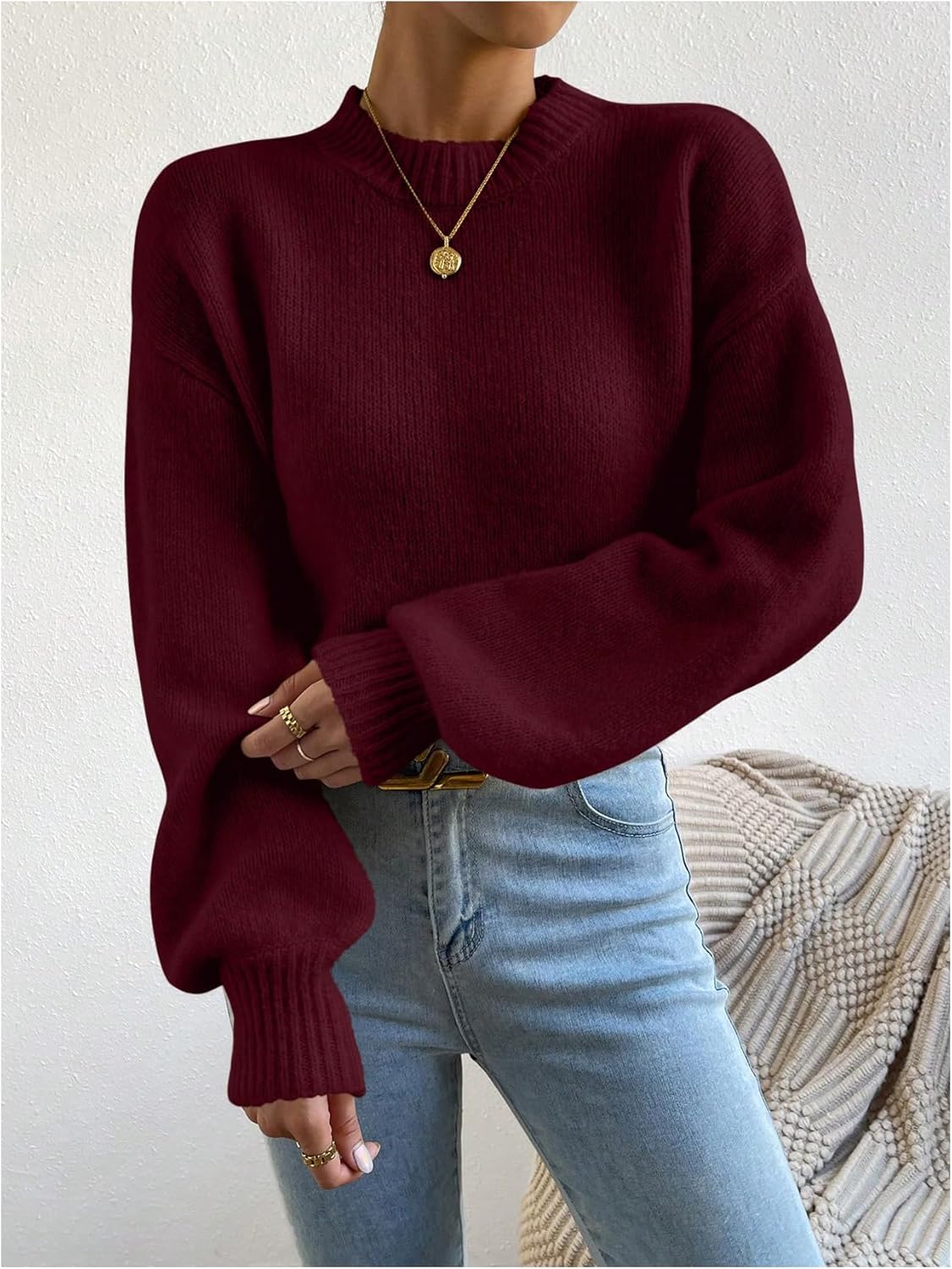 Women's Mock Neck Sweaters Long Sleeve Jumper Pullover Tops Basic Knitwear - Image 3