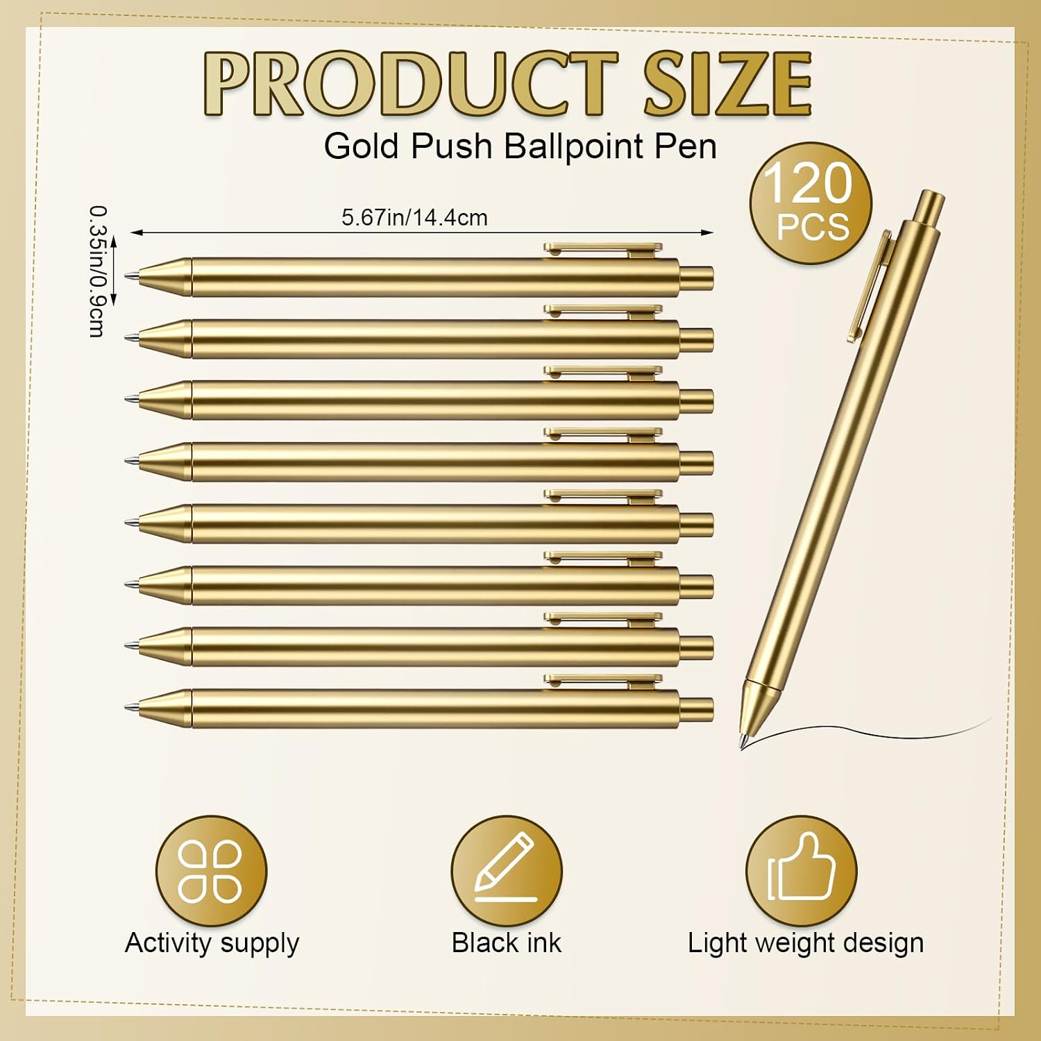 Sayglossy 120 Pcs Gold Slim Ballpoint Pens Bulk Golden Retractable Black Ink Medium Point (0.5mm) Plastic Writing Ballpoint Pen for Wedding Guest Bridal Shower Party Favors Office (Gold)