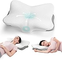 Vista 8 de Almohada cervical para soporte de cuello y hombros, almohadas ergonómicas de contorno de espuma viscoelástica con doble altura ajustable y funda
