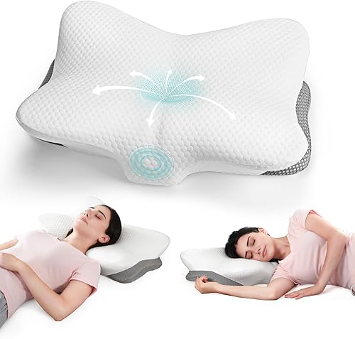 Miniatura 8 de Almohada cervical para soporte de cuello y hombros, almohadas ergonómicas de contorno de espuma viscoelástica con doble altura ajustable y funda