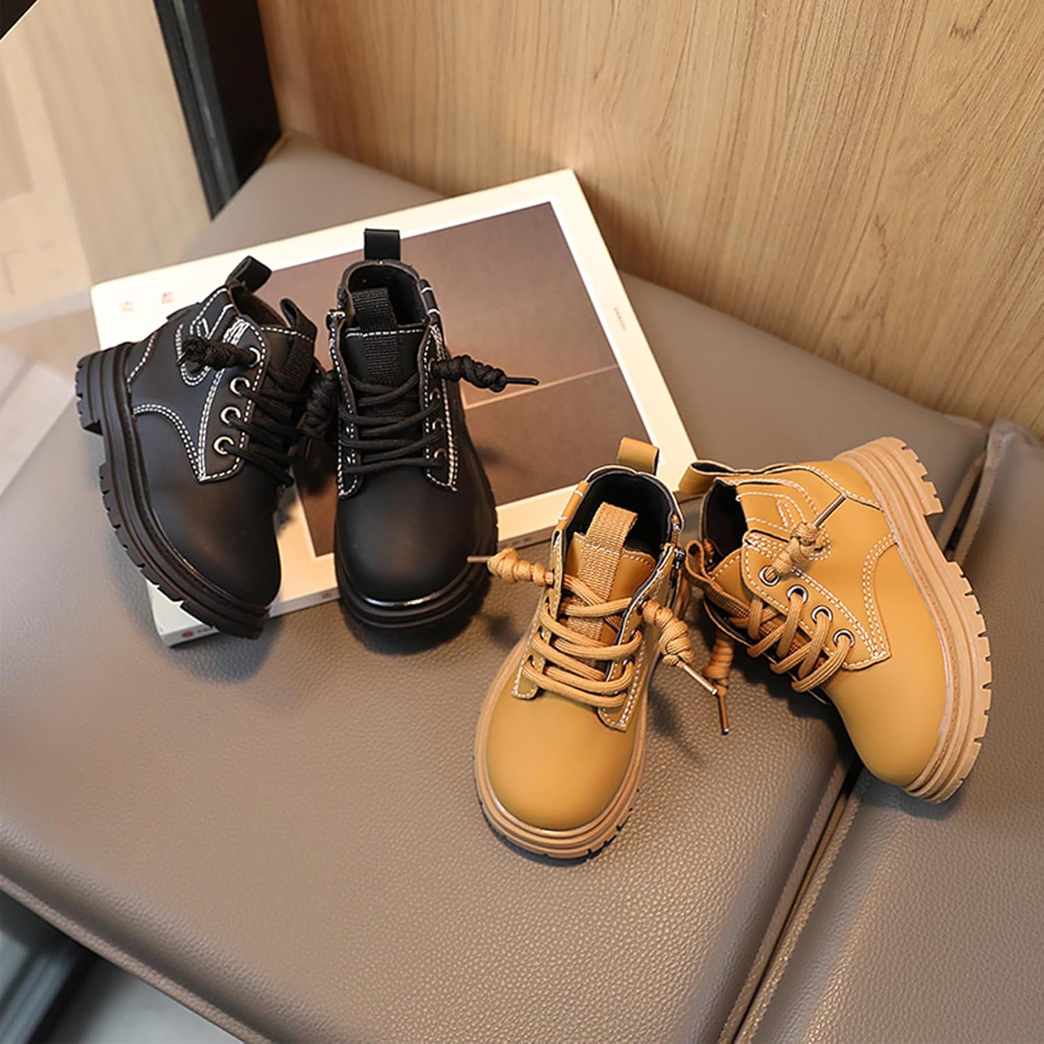 Toddler Boys Girls Combat Ankle Boots Little Kids Chelsea Fall Winter Snow Hiking Work Booties Waterproof Leather Outdoor Shoes