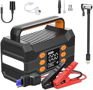 Jump Starter Power Bank with Air Compressor, 150PSI 10000mAh 5in1 Emergency Car Jump Starter Power Bank (for 12V 8.0L Gas/7.0L Diesel Car) with Display, LED Flashlight(Black)