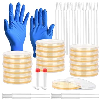 Nutrient Agar Petri Dishes Science Project Kit,16Pcs Nutrient Agar Plates and Cotton Swabs Dropper Pipettes for Science Experiments