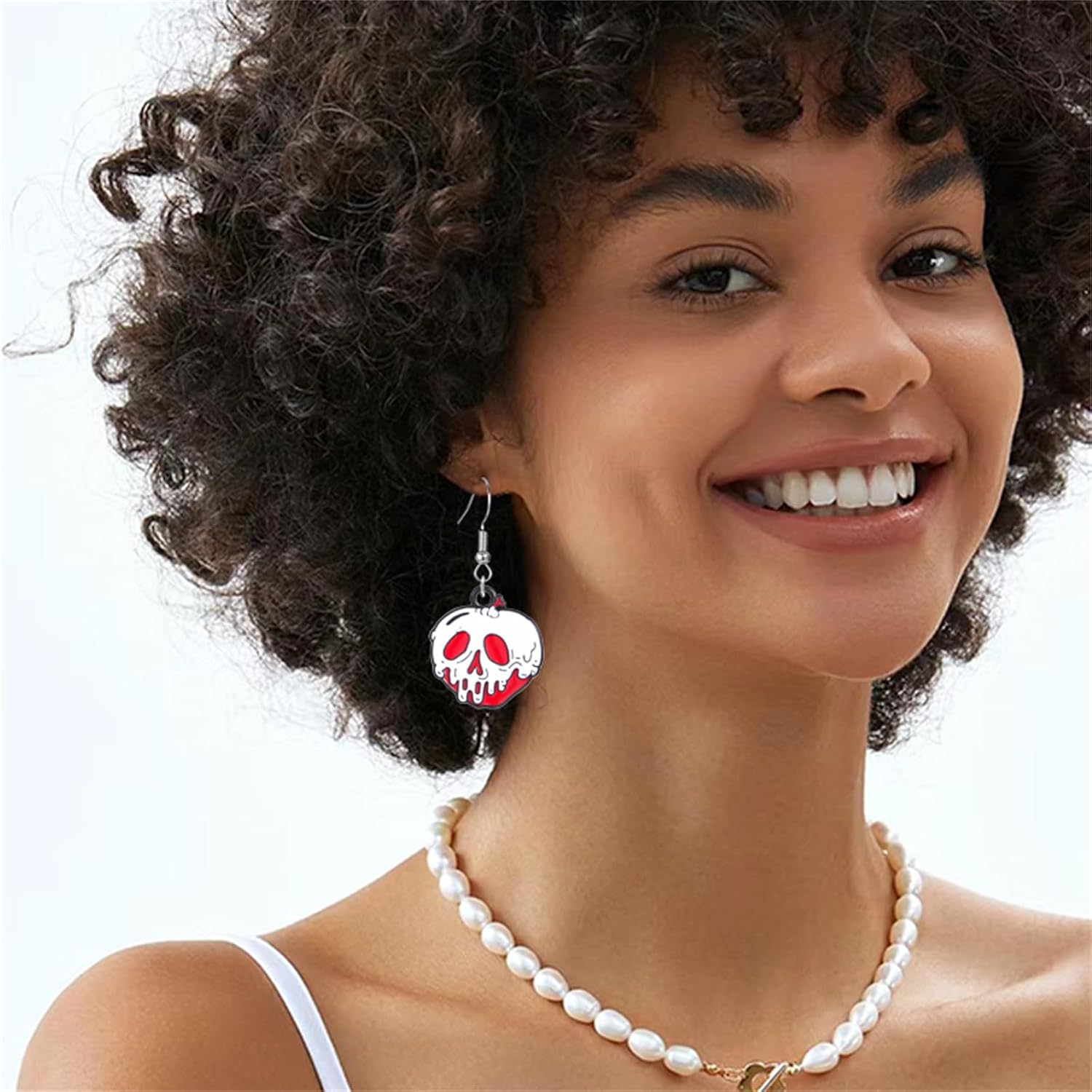 coadipress Poison Apples Earrings for Women Cute Skull Face Snow White Witches Earrings Halloween Party Cosplay Charm Jewelry image 4