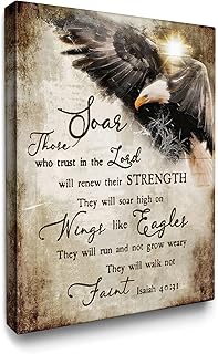 Luslya Bald Eagle Christian Canvas Wall Art Motivational Quotes Eagle Painting Wall Decor Framed Posters Home for Living Room Bedroom Bathroom Decoration 12x16 inch