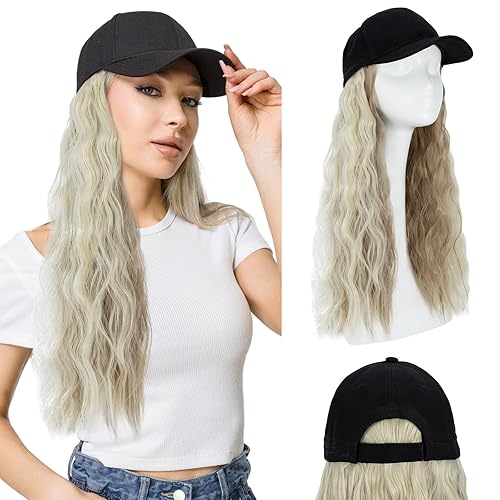 Hairro Gorro de béisbol con cabello adjunto para mujeres, peluca sintética ajustable, afro, rizado, peluca para pacientes con cáncer, sombrero de