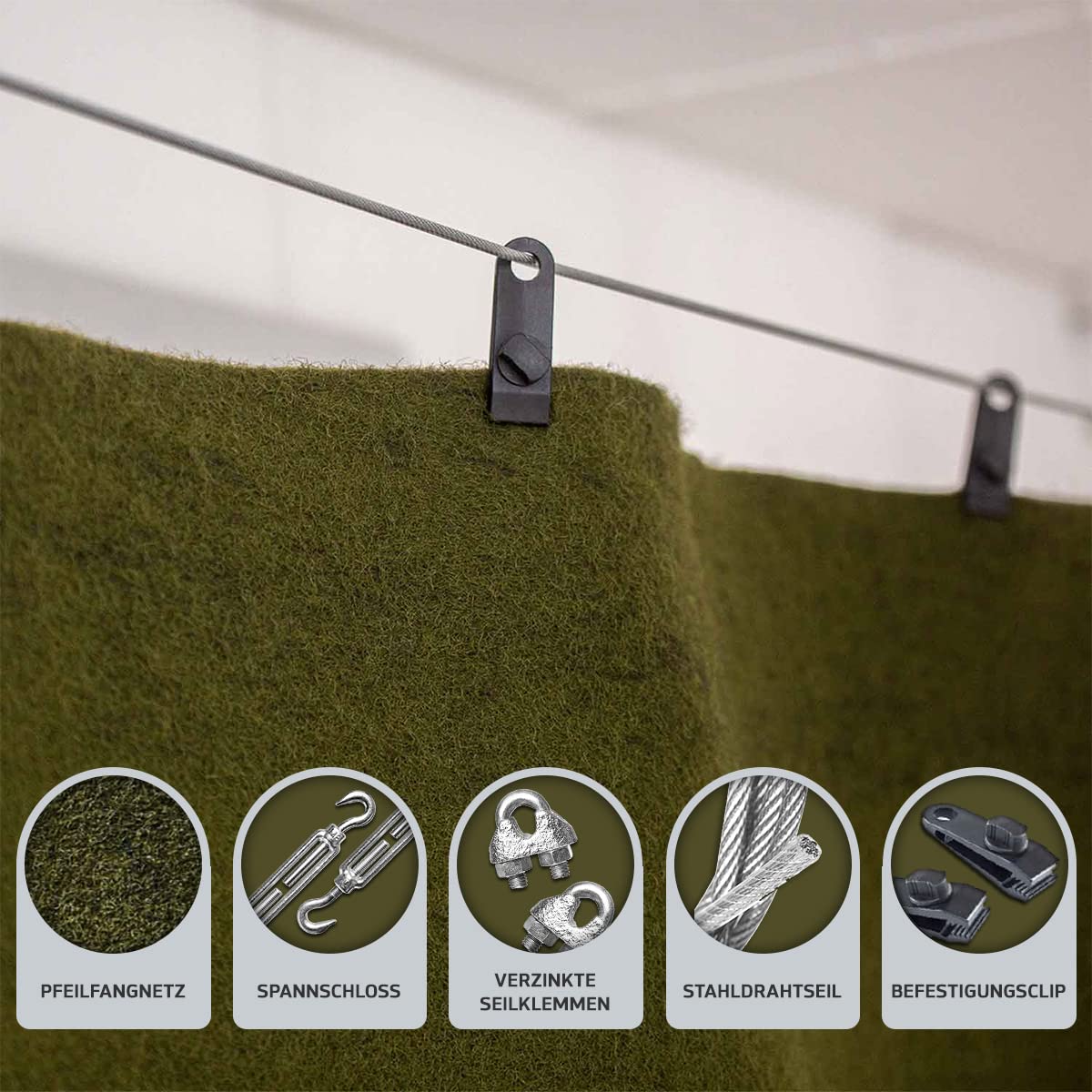 Pfeilfangmatte Green Nature I Set + Zubehör I grün 2m hoch bis 16m breit I Armbrust & Bogenschießen Pfeilfang I Pfeil Auffangmatte fertig zur Montage I by Beier Germany