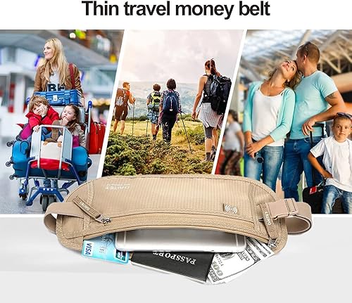 Miniatura 5 de Cinturón de dinero con bloqueo RFID para hombres y mujeres, cartera de cintura delgada para viajes y correr, se adapta a pasaporte, teléfono y