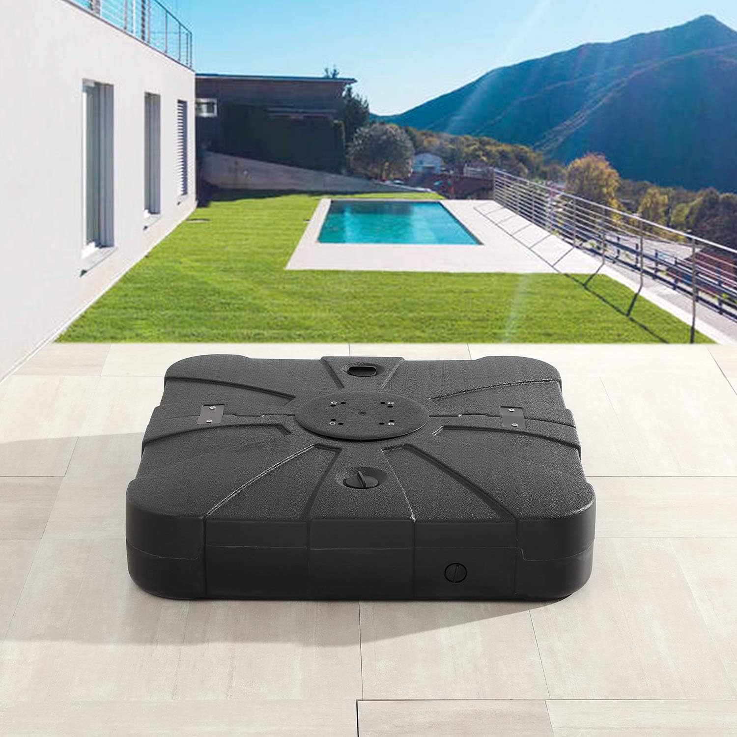 Festival Depot Umbrella Base Patio Outdoor 220 lb Cantilever Offset Plastic Square Weights Plate Holder Water/Sand Filled Stand (Base)