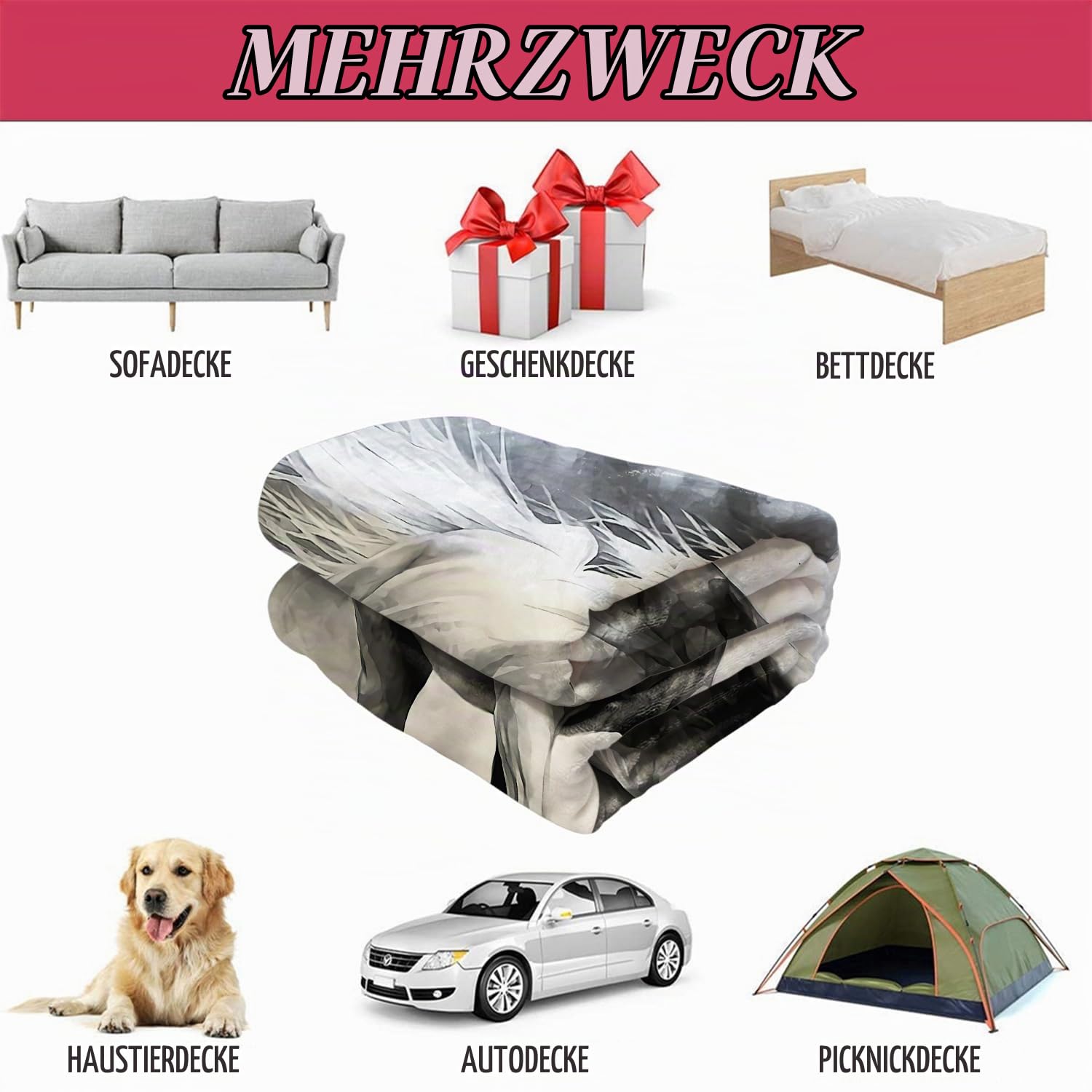 YISUMEI - 150 x 200 cm Decke - Laufendes Pferd Fleecedecke,Kaschmir-Gefühl Kuscheldecke Geeignet für Bett oder Sofa