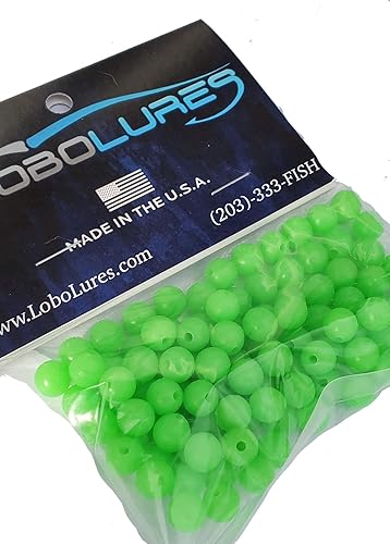 Miniatura 6 de Lobo Lures Paquete de 100 cuentas de 0.315 in LUMO GLOW in the Dark Round Lure Aparejo de hasta 400 libras de señuelos de arrastre y plataformas de