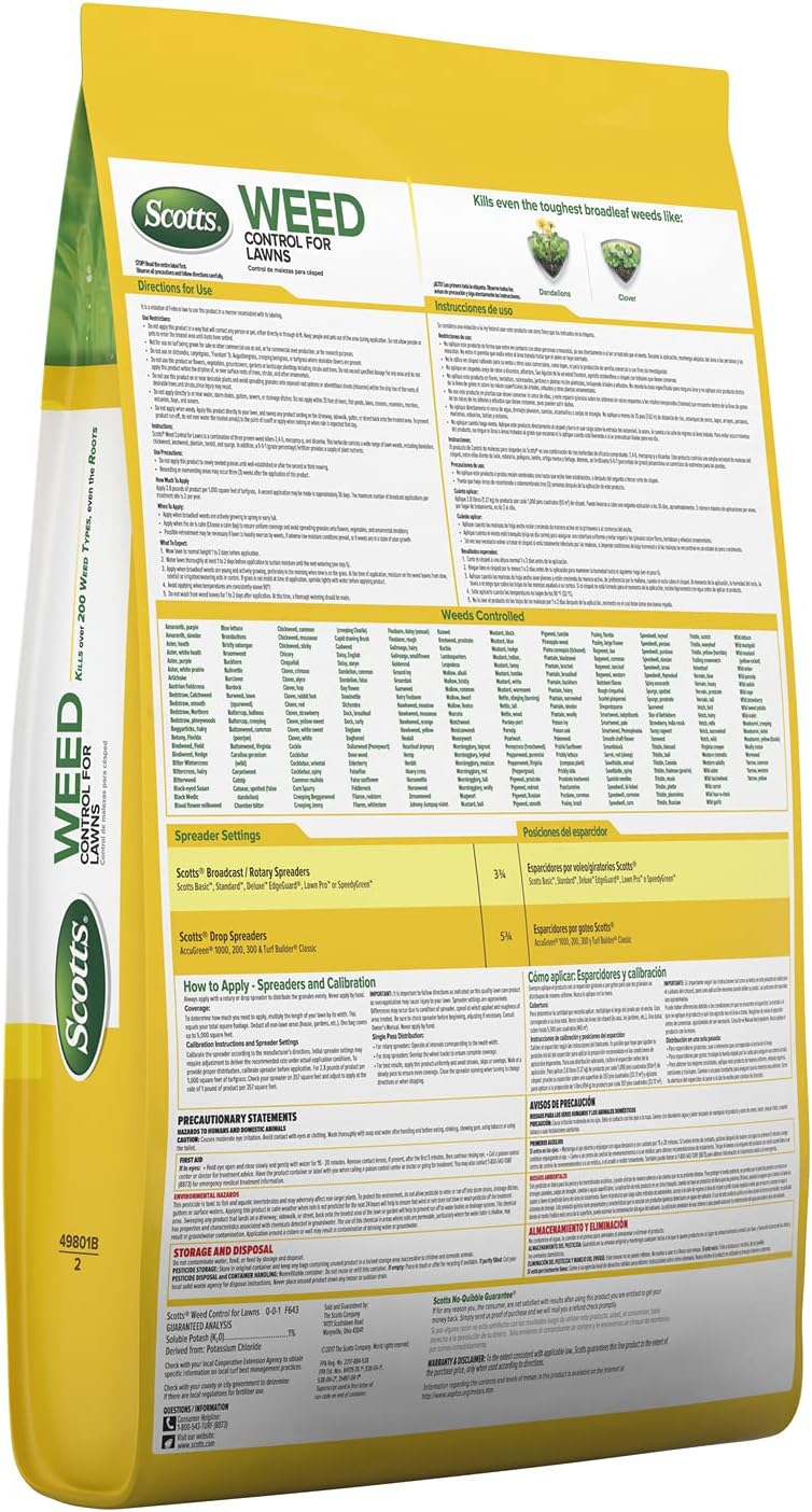 Scotts Weed Control for Lawns - Weed Killer for Lawns, Kills Over 200 Types Including Dandelion and Clover, Covers 5,000 sq. ft., 14 lb.
