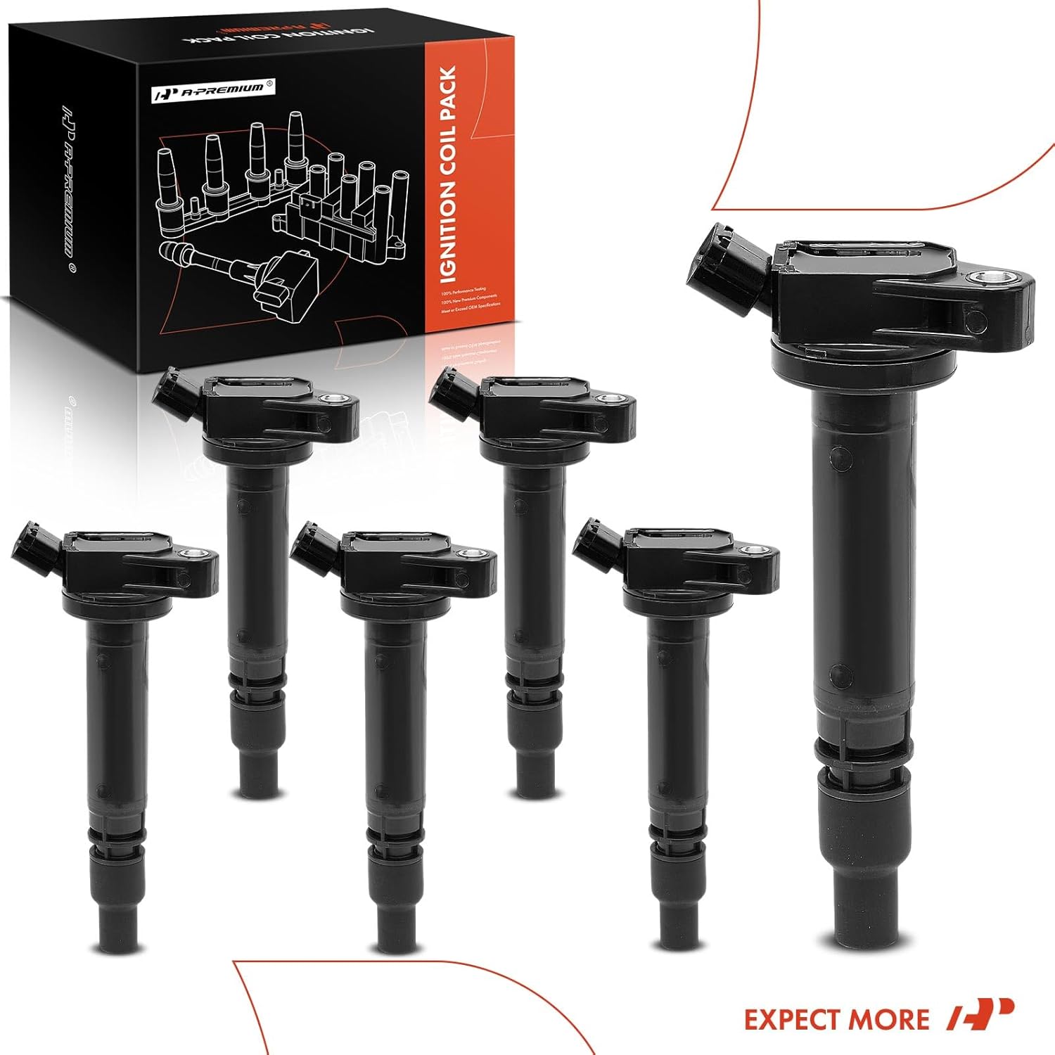 A-Premium Engine Ignition Coil Packs Replacement for Lexus GS350 GS450H IS350 2007-2008 3.5L 2GR-FSE IS250 GS300 6-PC Set