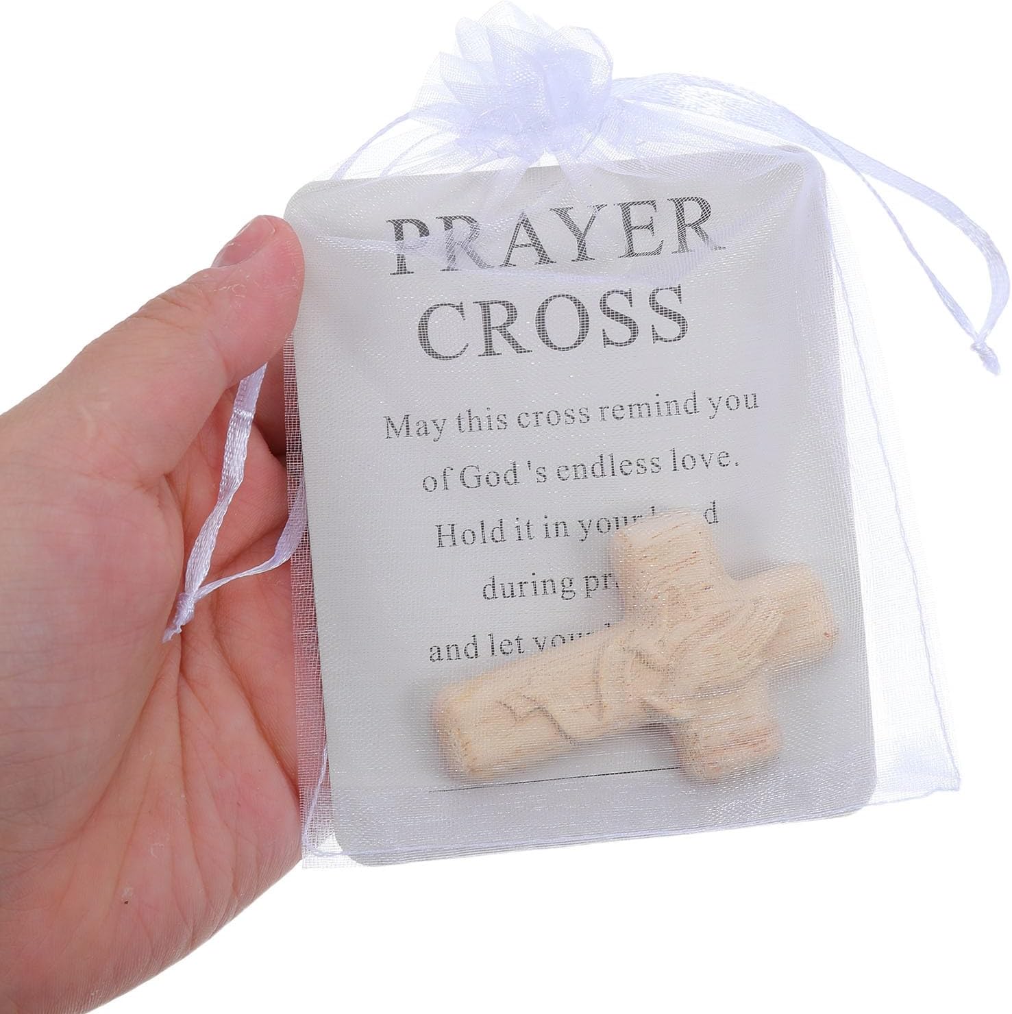 KITCHENKARATLY 12pcs Wood Pocket Prayer Cross: Oak Wood Portable Mini Cross - Small Handheld Decoration With Blessing Card And Carry Bag For Holiday Decor image 5