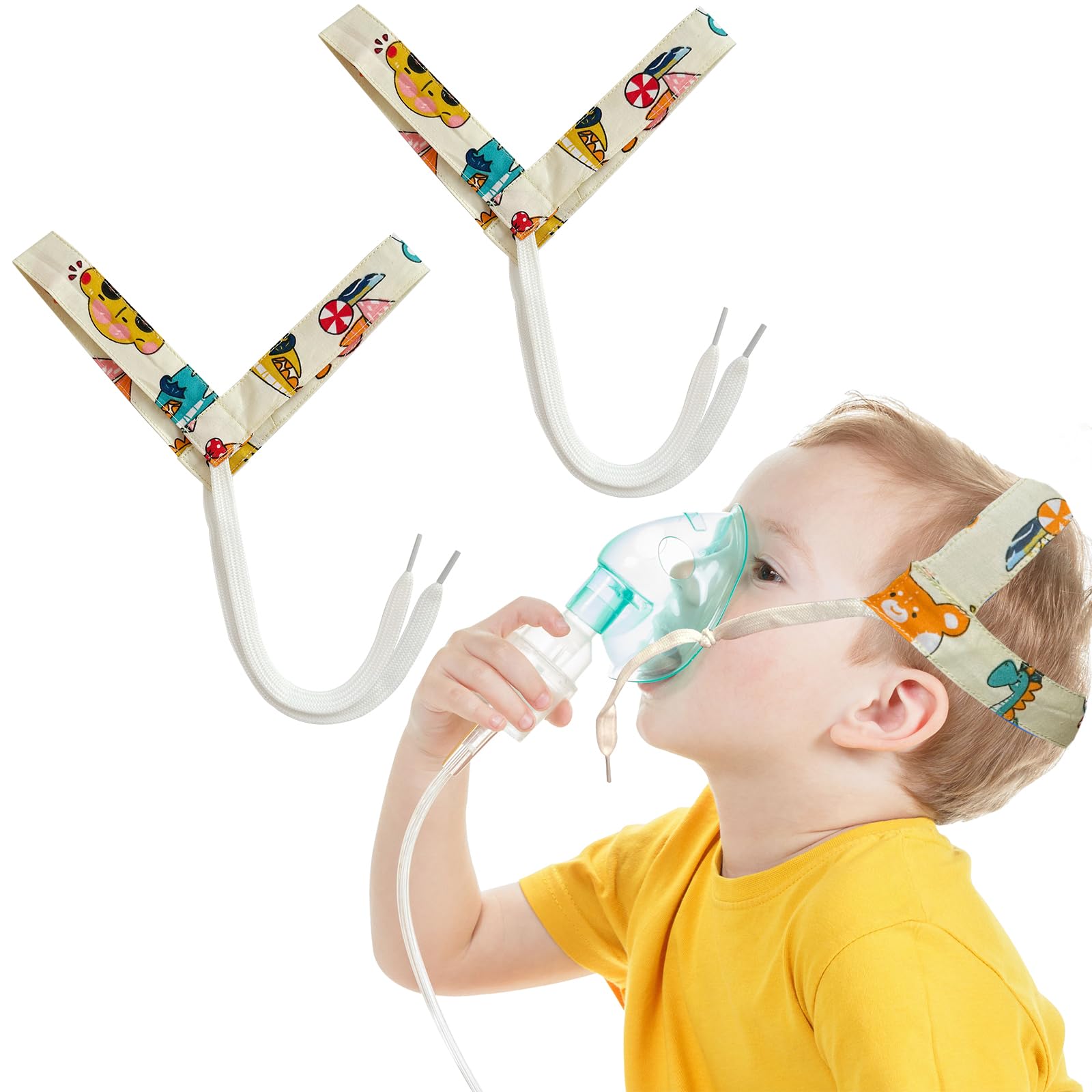 2PCS No-Slip Nebulizer Mask Head Strap for Cool Mist Inhaler Secure Mask Strap Mask Holder for Cool Mist Inhaler Compressor System Comfortable Adjustable Head Straps for Children (Yellow)