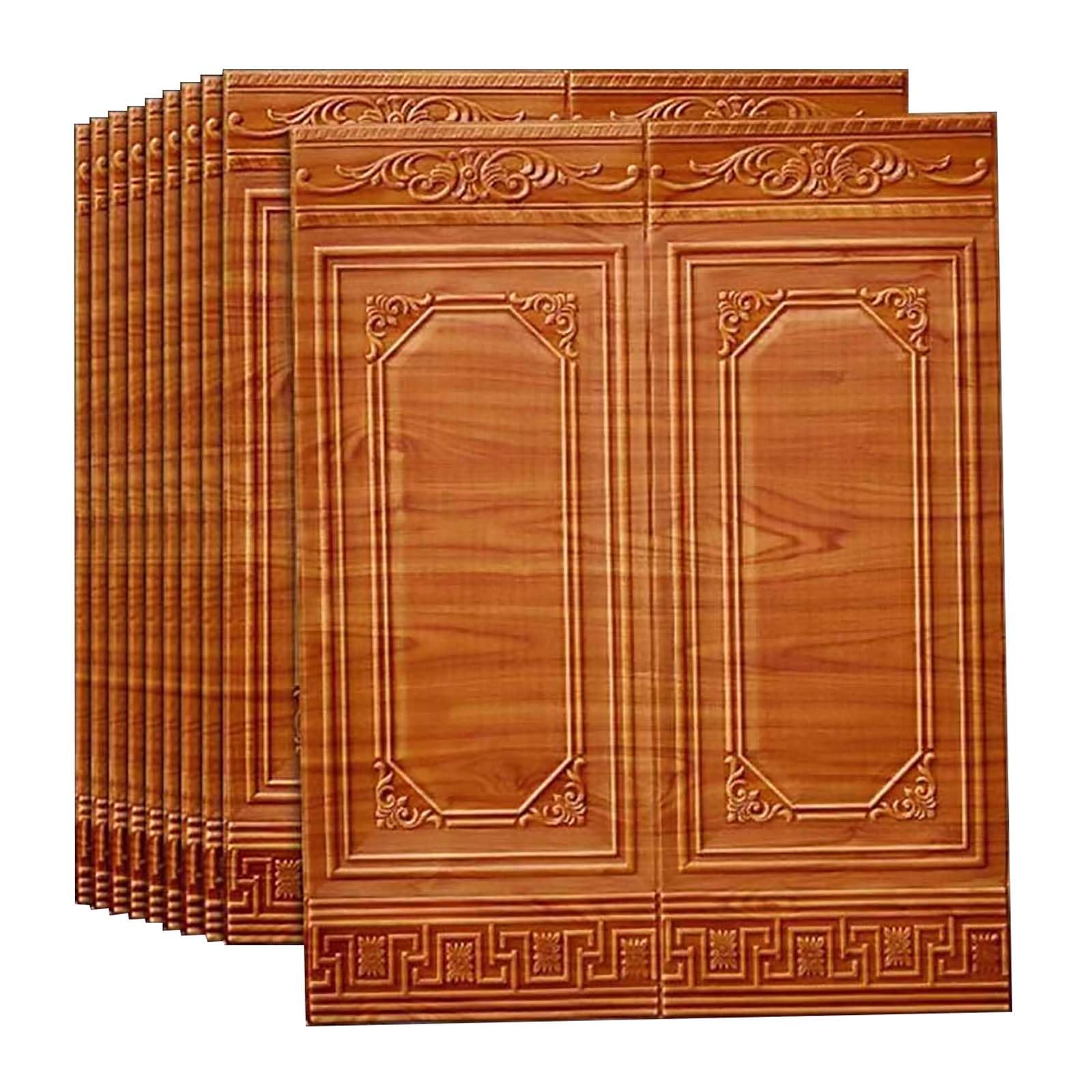 HAILM 3D Textured Wall Panel, Acoustic Wainscoting Panels, Self-Adhesive Removable and Waterproof, Foam Paneling Faux Wood Wall Panels (10 PCS, 6.3 SQM Coverage) [Energy Class A]