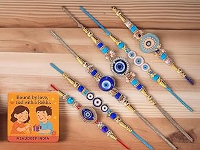 SAUDEEP INDIA Fridge Magnet with Combo of 6 Handmade Evil Eye Rakhi for Brother | Rakhi for Bhaiya | Rakhi Gift(Model: evileye-po6-rakhi) (6 Different Designs)
