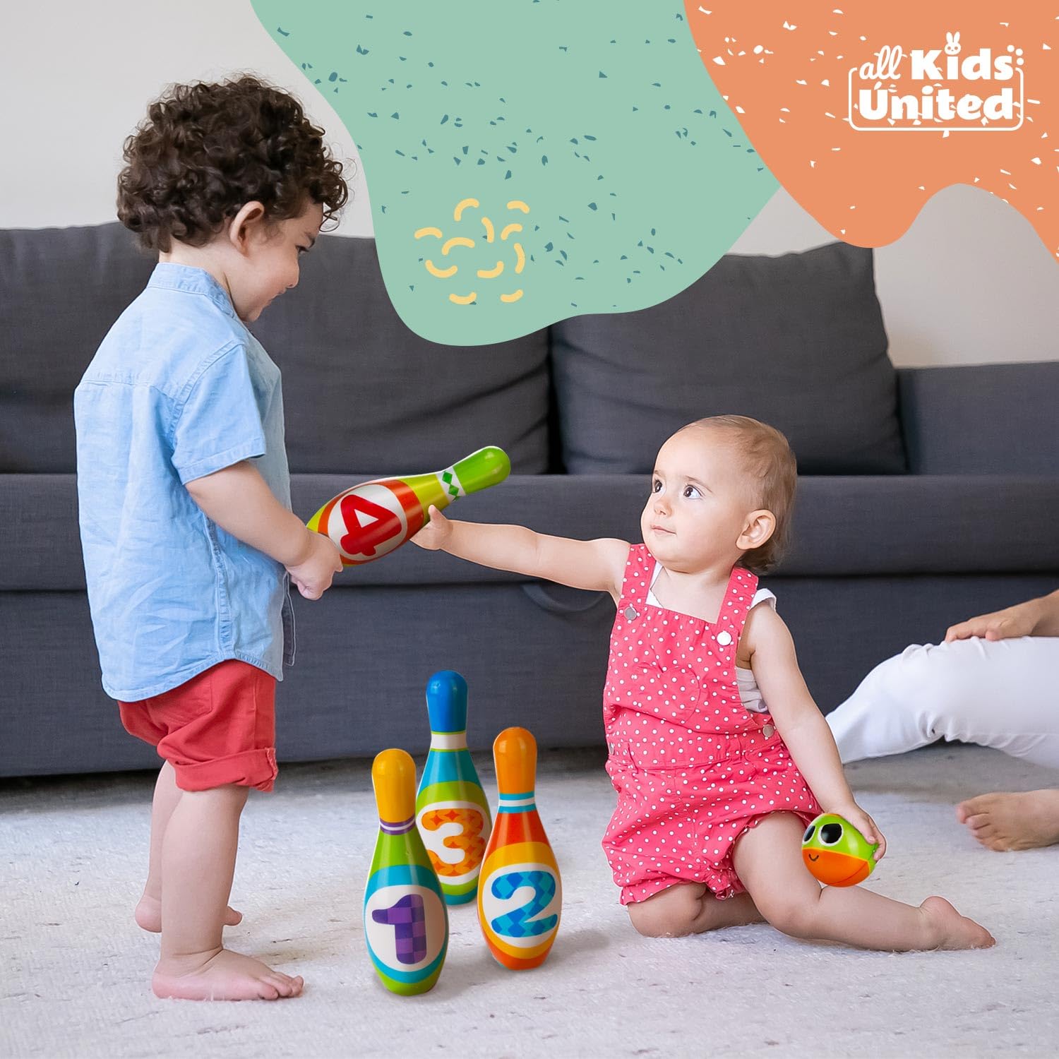 all Kids United® Jeu de quilles pour Enfants Set de Bowling XXL avec quilles Souples en PU et 2 Boules ; Jouet éducatif pour l'intérieur & l'extérieur en Mousse (Set de 10 pièces)