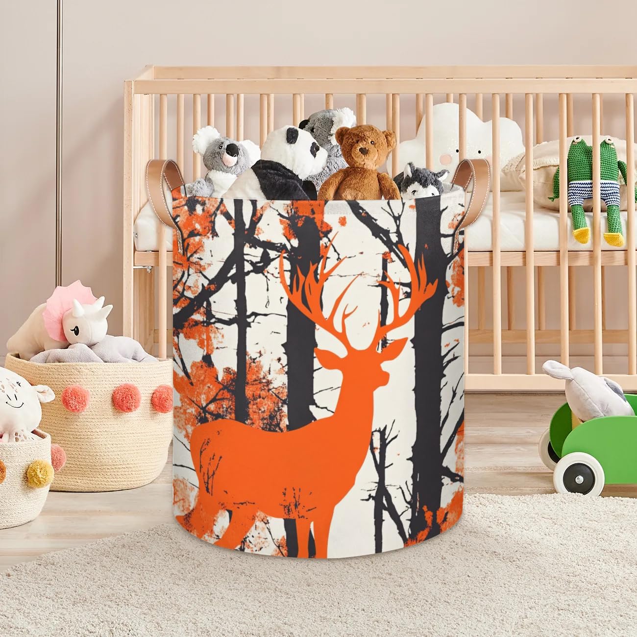 Forest Deer Laundry Basket Orange Camouflage Large Laundry Hamper Collapsible Organizer Basket Clothes Bin Storage Boxs for Bedroom Bathroom Dorm