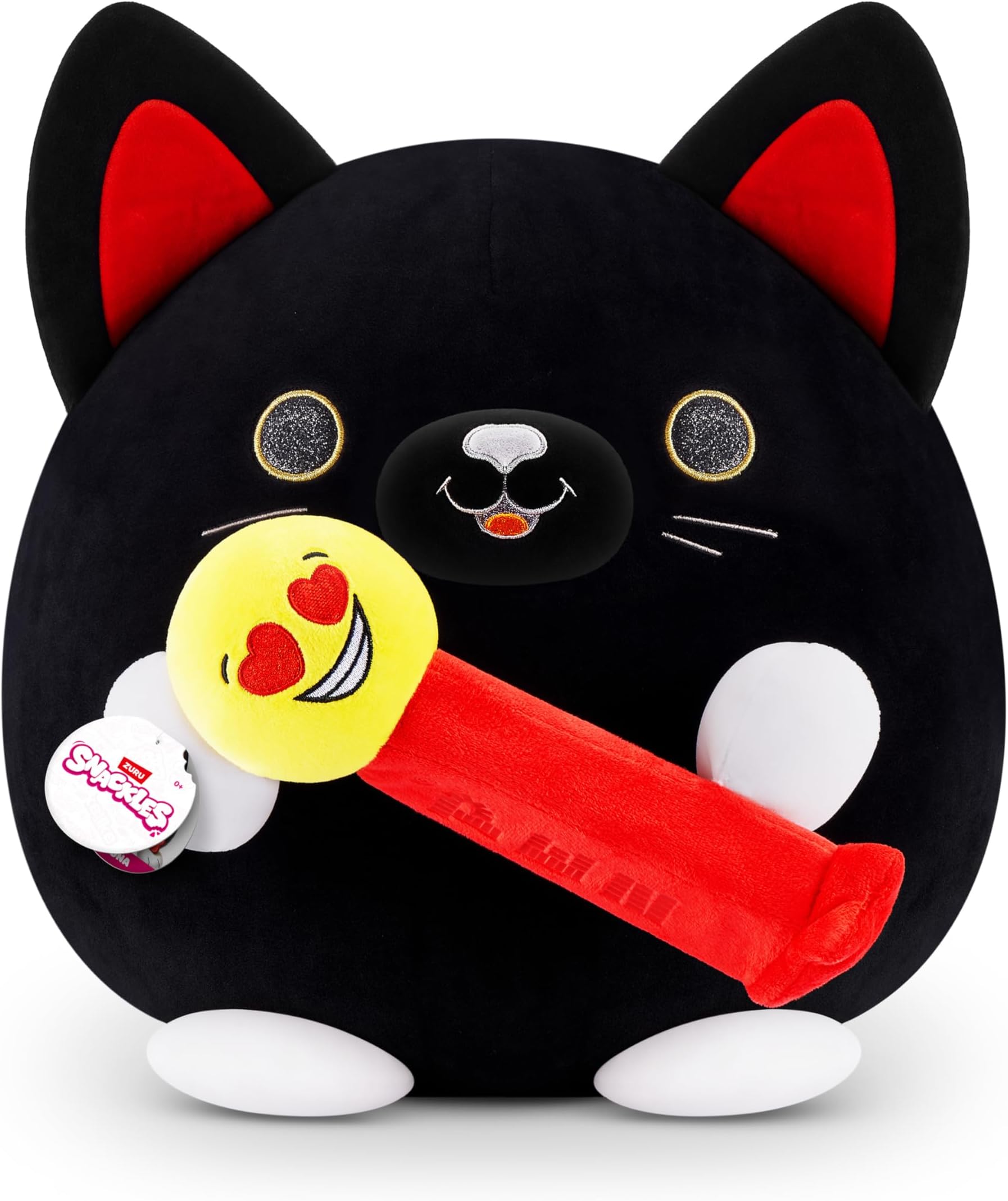 Snackles Super Sized 35 cm, Black Cat (PEZ), by ZURU Cuddly Squishy Comfort 35 cm Plush with License Snack Brand Accessory (Black Cat)
