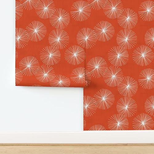 Miniatura 4 de Spoonflower Muestro de papel tapiz extraíble - Dandelions Mid Century Mod Circle Copo de nieve redondo Minimalista Naranja Rojo Papel pintado