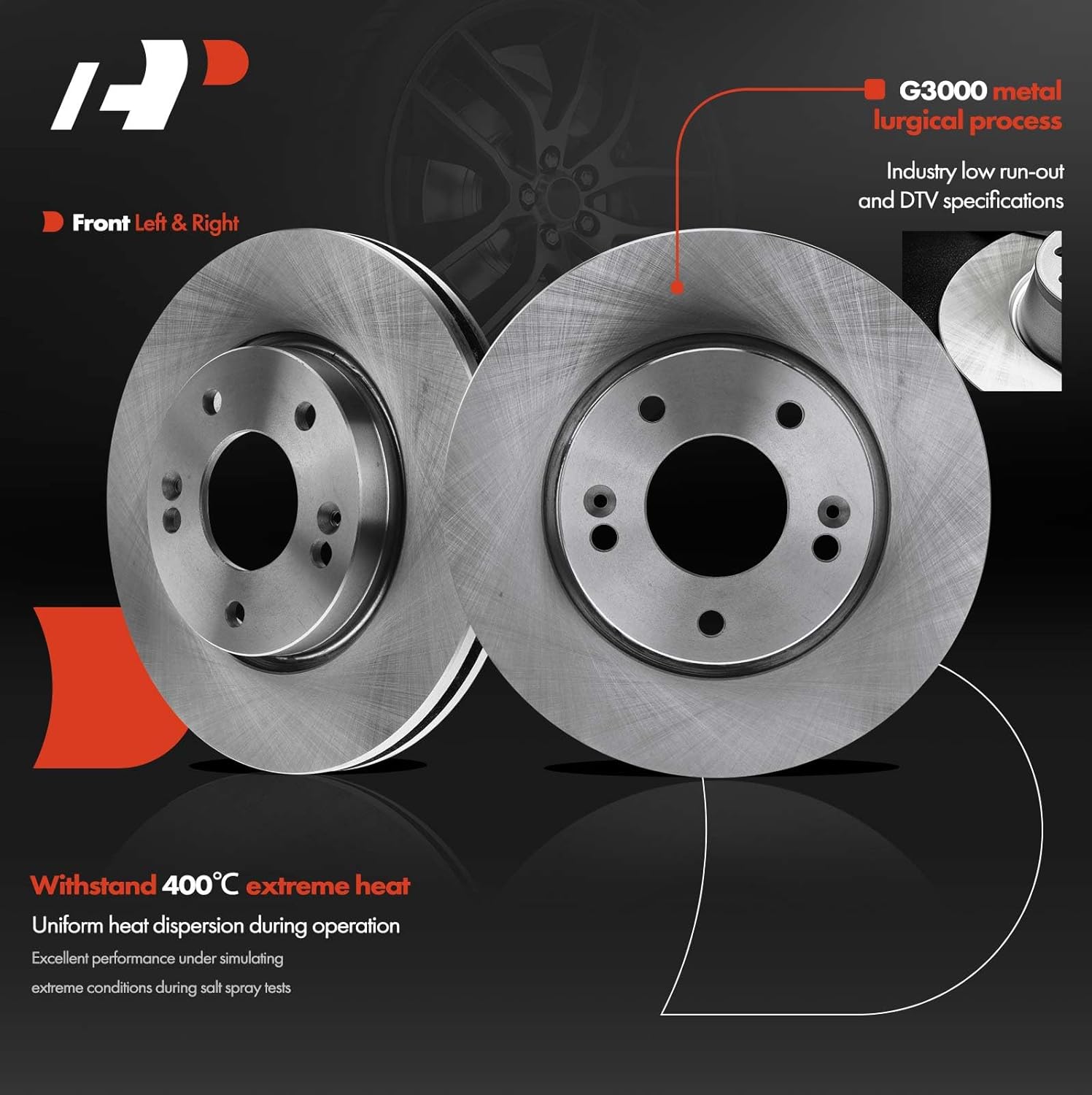 A-Premium 10.82 inch (275mm) Front Vented Disc Brake Rotors + Ceramic Pads Kit Compatible with Select Hyundai Models - Elantra 2007 2008 2009 2010, 6-PC Set