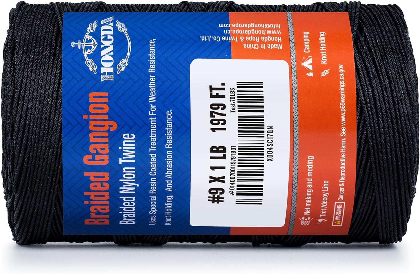 HONGDA Braided Gangion Braided Nylon Twine, 1979 Feet #9 Bank Line, Black Tarred String 1mm for Gardening, Construction, Gear Tying, Jungle Survival