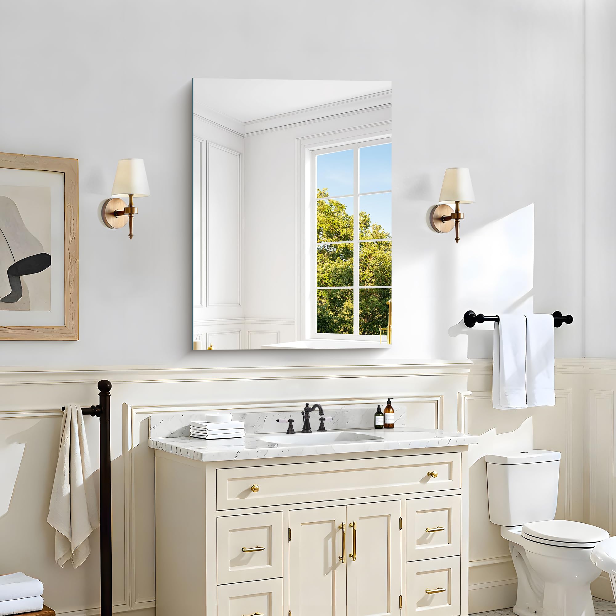 KOCUUY Espejo de baño Rectangular sin Marco, Espejo Decorativos de Pared de 60 x 80 cm, Espejo con Cristal irrompible, reflexión HD, diseño Moderno, Adecuado para baños, dormitorios o vestidores.