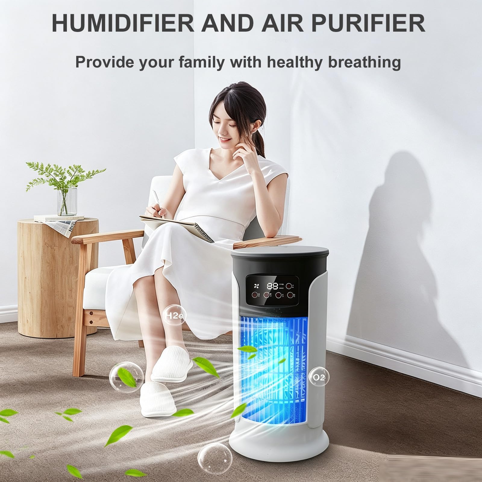 Mini raffrescatore d'aria portatile USB,Ventilatore evaporativo 3 in 1 con display digitale a LED,6 velocità, timer di 6 ore, ventilatore da tavolo compatto e silenzioso per camera da letto, ufficio |