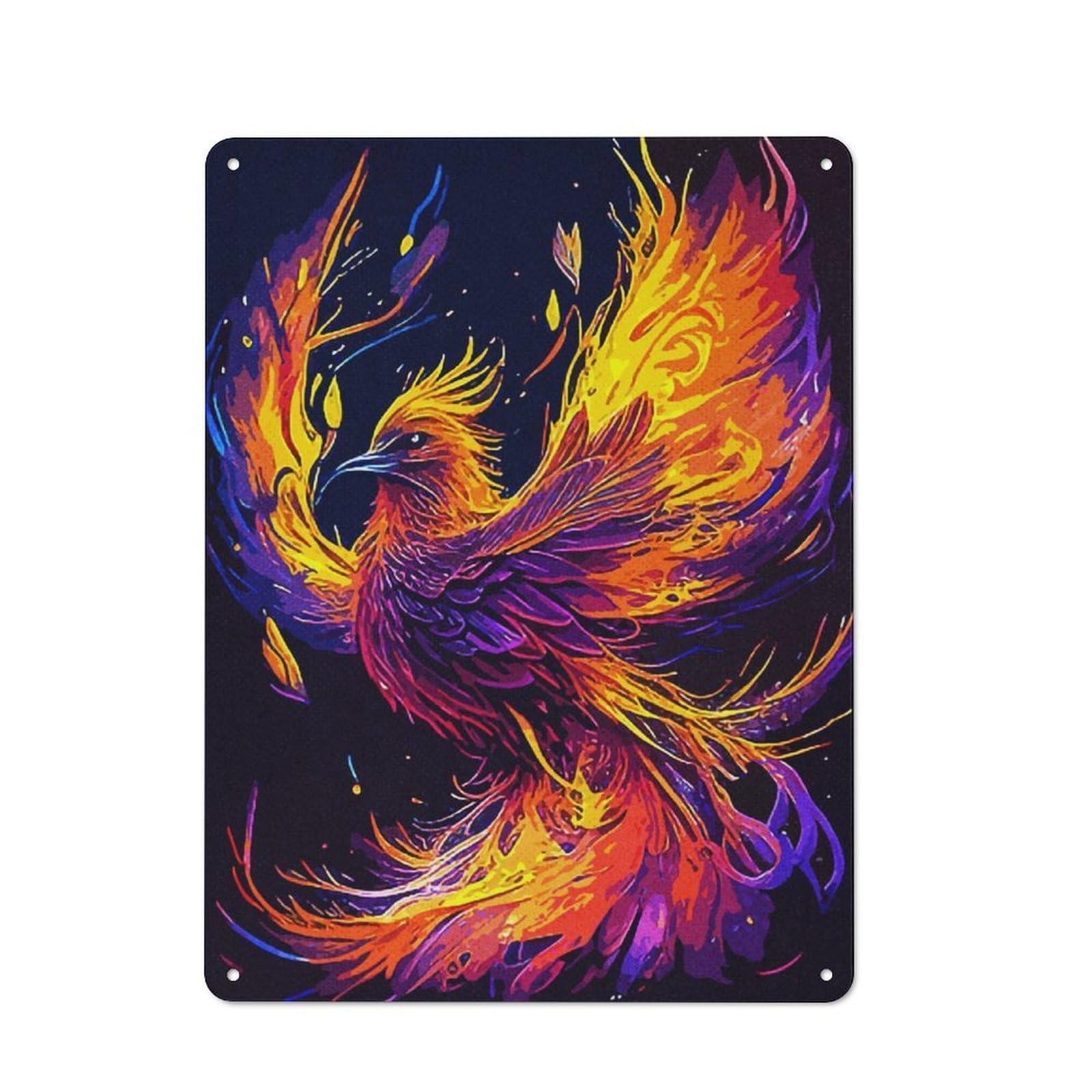 Junmoney Phoenix Fantasy Vintage Tin Sign 40X30cm With For Garage Or Workshop, For Kitchen, Dining Room And Home Bar Wall Decor