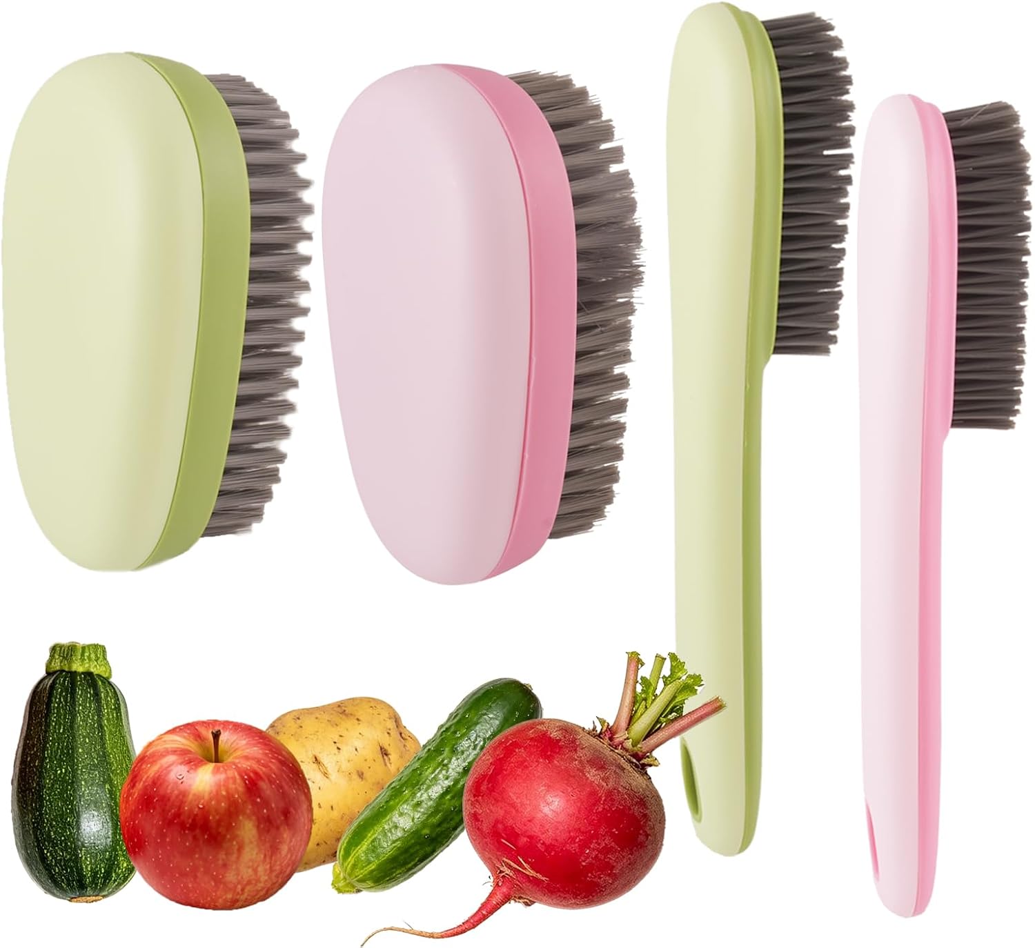 4 Pack Potato Scrubber and Veggie Brush Set (Pink and Green)