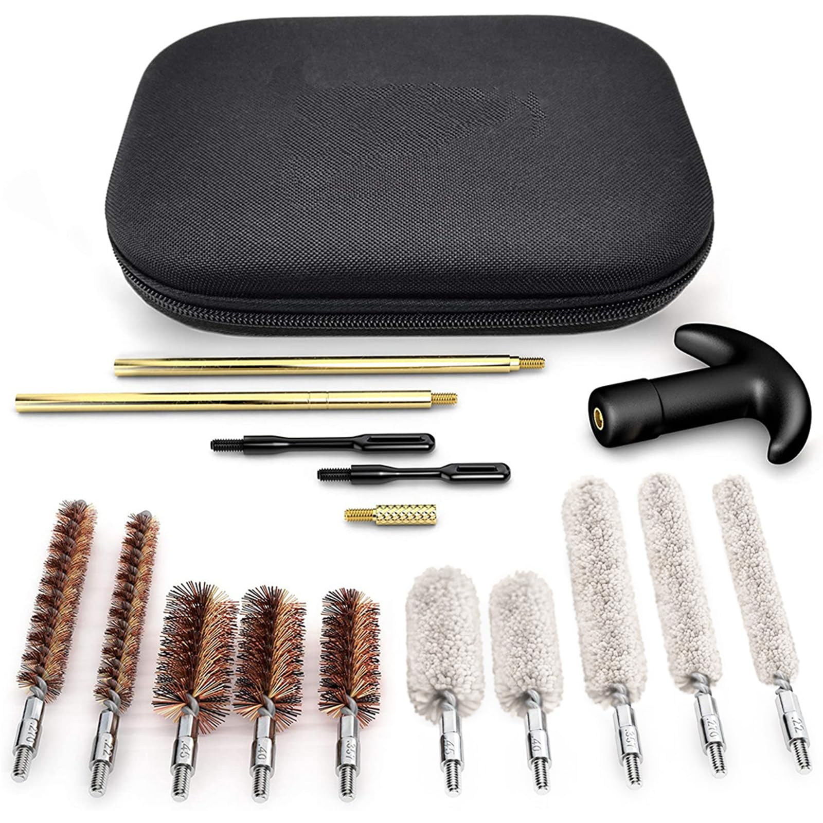 Universal Handgun Cleaning Kit, Pistol Cleaning Kit–Compatible with .22, .357, .38, 9mm, .45 Caliber – Includes Bore & Chamber Brushes, Cleaning Picks–Complete Maintenance Set for Handguns