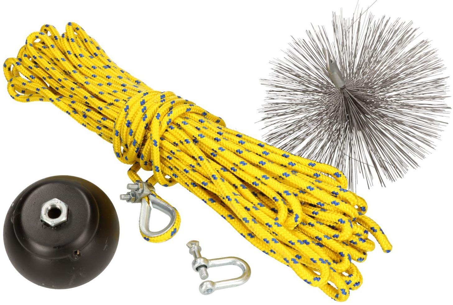 KOTARBAU Set di scope per camino di tutte le dimensioni, scopa in acciaio armonico con peso di trazione, cavo di trazione, asta flessibile, scopa per fuliggine, spinta, scopa per camino, set di