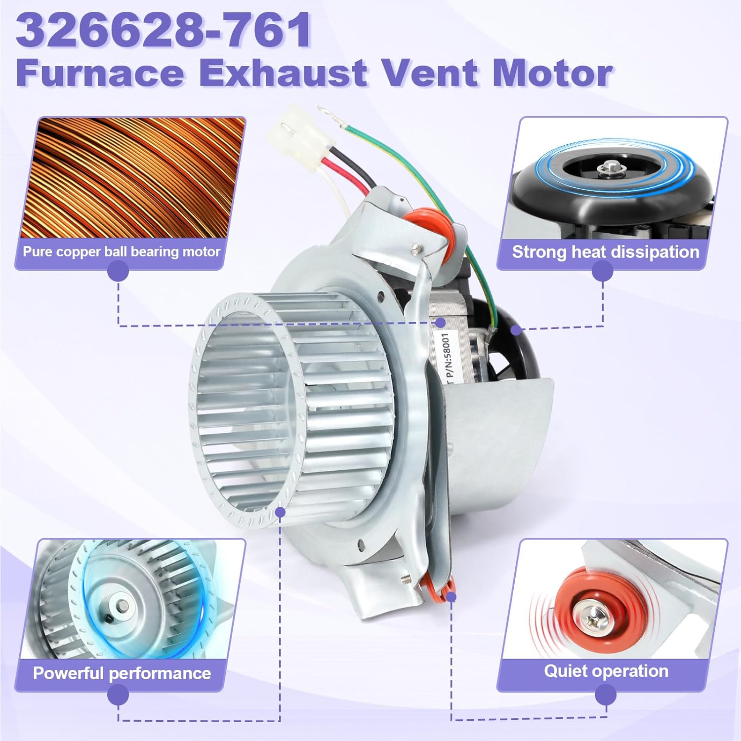 Furnace Draft Inducer Blower Motor Compatible with Carrier, Bryant, Payne 326628-761 Furnace Exhaust Vent Motor Assembly Replacement Packard 66761