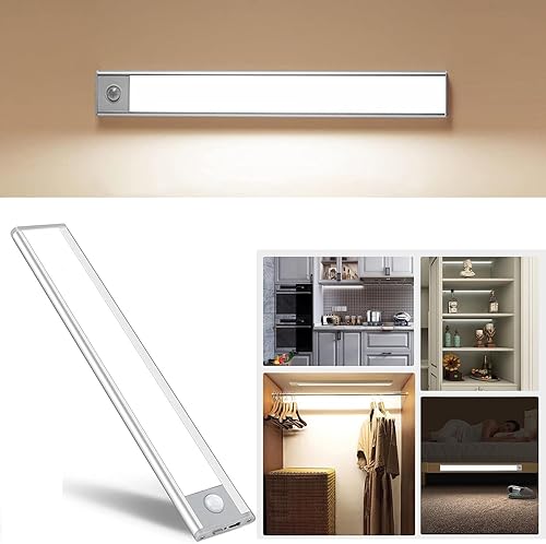 70 luces LED con sensor de movimiento, iluminación de armario debajo del mostrador, luces nocturnas inalámbricas recargables por USB, luz alimentada