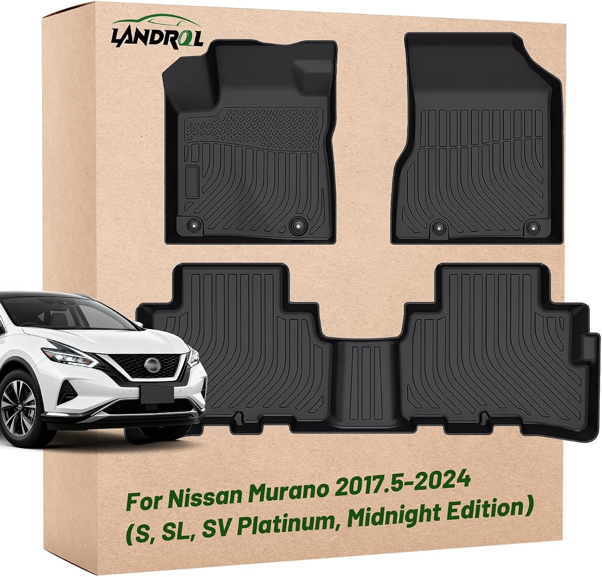 Car Floor Mats Replacement for Nissan Murano 2017.5-2024 (S, SL, SV Platinum, Midnight Edition) Protection Custom Fit Carpets Waterproof Durable Odorless Liners Front & Rear Black